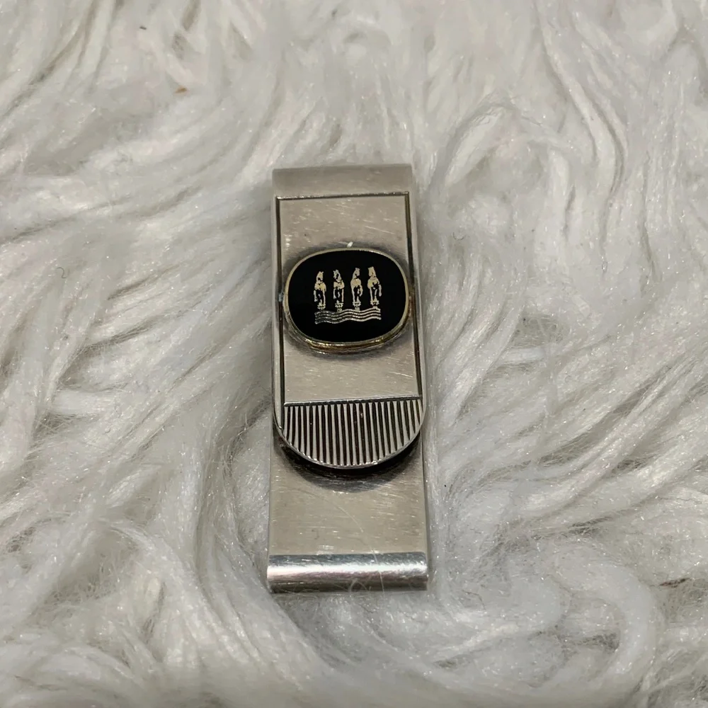 Stylish Silvertone Money Clip Black Accent with 4 Horses
